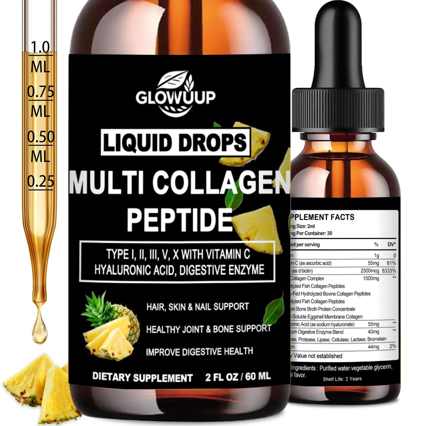 Multi Collagen Peptides Liquid Drops with Hyaluronic Acid – Hair, Skin & Joints