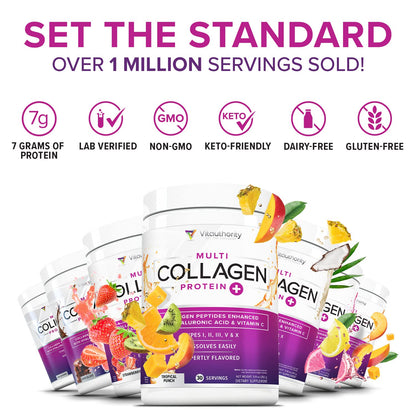 Multi Collagen Peptides Powder for Women – Hydrolyzed Collagen with Types I II III V X, Vitamin C & Hyaluronic Acid – Hair, Skin & Nails (Pink Lemonade) – 30 Servings