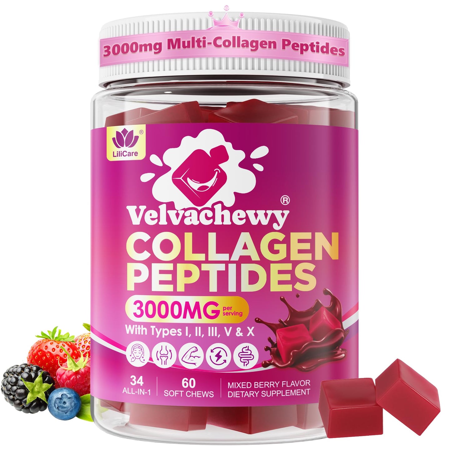 Multi Collagen Peptides Soft Chews 3000mg | 60 Servings | Hair Skin Nails & Joints