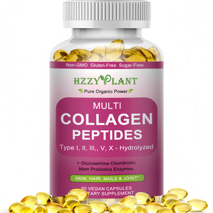 Multi Collagen Peptides Softgels - Types I, II, III, V, X | Biotin, Vitamin C, Hyaluronic Acid | 60 Servings