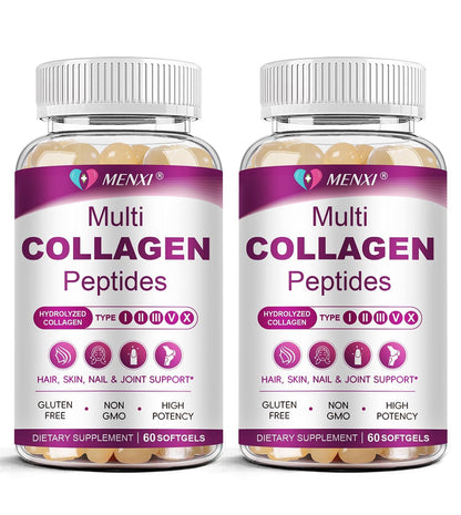 Multi Collagen Peptides Softgels - Types I II III V X with Biotin Vitamin C Hyaluronic Acid