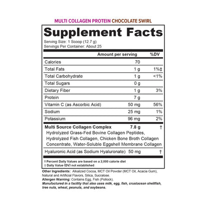 Multi Collagen Peptides Powder for Women - Chocolate, Types I-II-III-V-X, Vitamin C & Hyaluronic Acid (30 Servings)