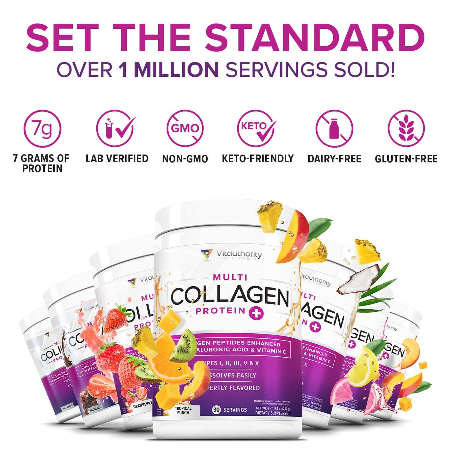 Multi Collagen Peptides for Women – Strawberry, 30 Servings | Hydrolyzed 5-Type Collagen, Vitamin C & Hyaluronic Acid