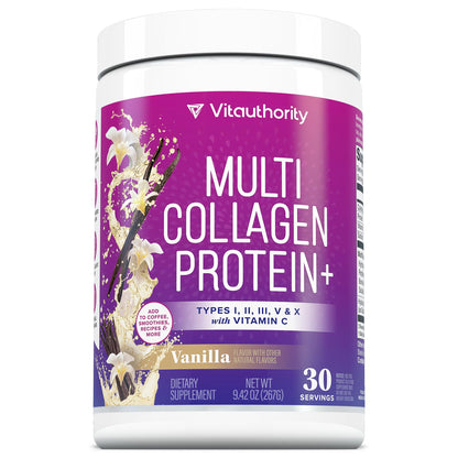 Multi Collagen Peptides Powder for Women – Vanilla, Vitamin C & Hyaluronic Acid