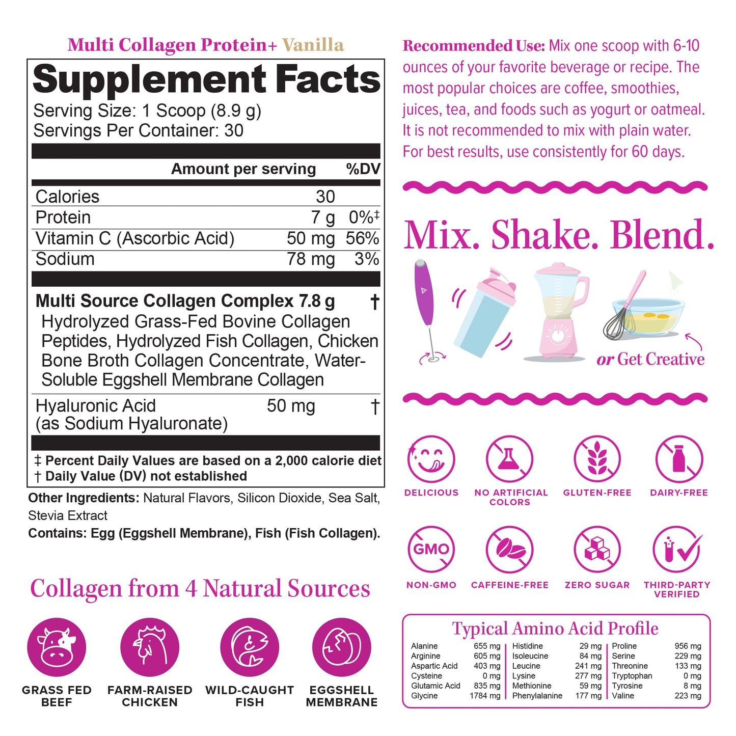 Multi Collagen Peptides Powder for Women – Vanilla, Vitamin C & Hyaluronic Acid