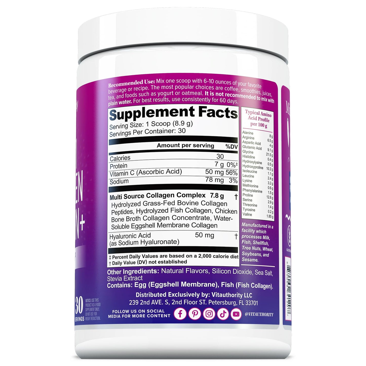 Multi Collagen Peptides Powder for Women – Vanilla, Vitamin C & Hyaluronic Acid