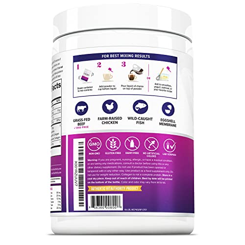 Multi Collagen Peptides Powder for Women – Unflavored, Hydrolyzed Collagen with Types I, II, III, V & X, Vitamin C & Hyaluronic Acid | 40 Servings