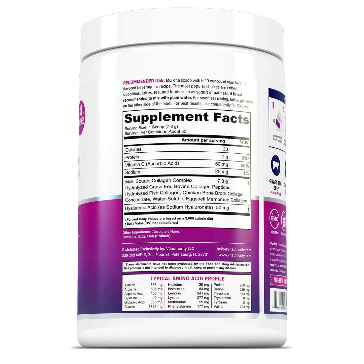 Multi Collagen Peptides Powder for Women – Unflavored, Hydrolyzed Collagen with Types I, II, III, V & X, Vitamin C & Hyaluronic Acid | 40 Servings