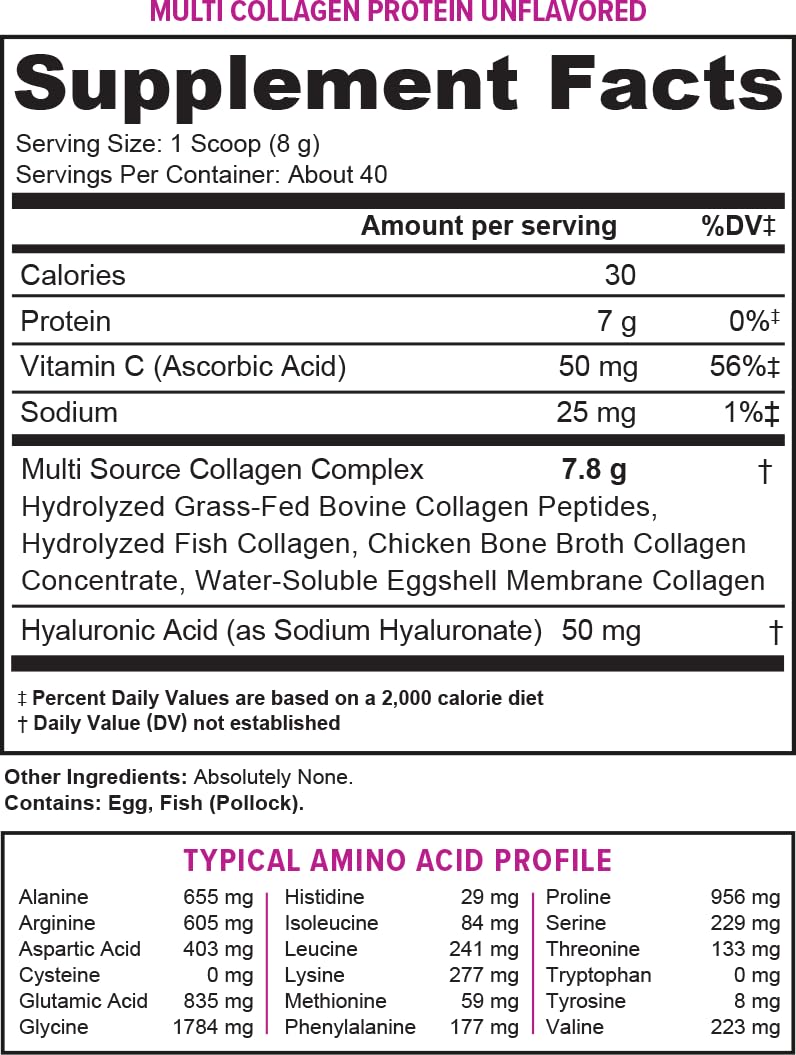 Multi Collagen Peptides Powder for Women – Unflavored, Hydrolyzed Collagen with Types I, II, III, V & X, Vitamin C & Hyaluronic Acid | 40 Servings
