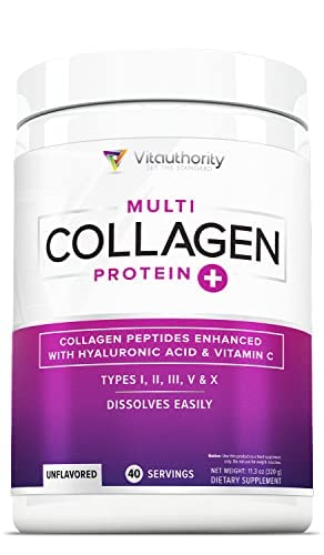 Multi Collagen Peptides Powder for Women – Unflavored, Hydrolyzed Collagen with Types I, II, III, V & X, Vitamin C & Hyaluronic Acid | 40 Servings