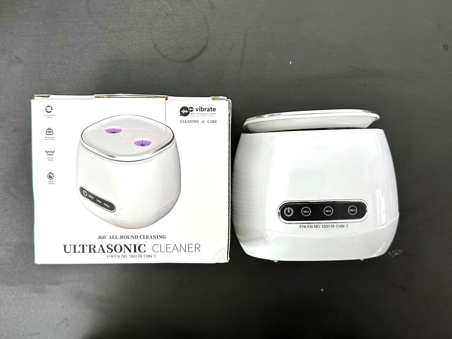 Ultrasonic Retainer Cleaner with UV Sterilizer | 45kHz Dental Cleaning Machine – Portable 200ML W190MAX (White)
