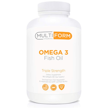 Multiform Omega-3 Fish Oil 2000mg - Burpless, Non-GMO, 180 Capsules