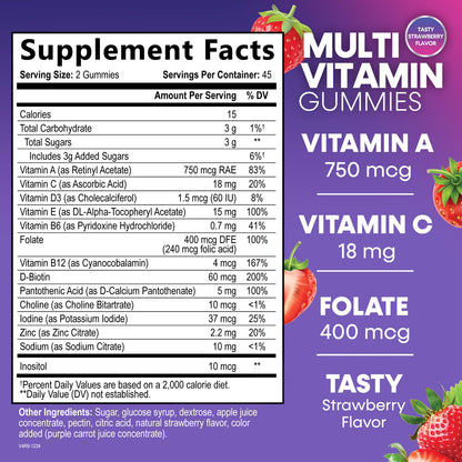 Multivitamin Gummies for Adults – Immune Support (A, C, D, B12) 90 Gummies