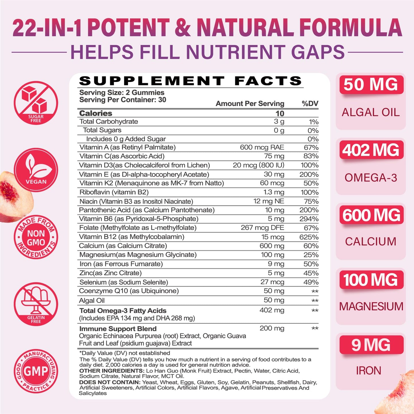 Multivitamin Gummies for Women 50+ | Omega-3, CoQ10, Iron, Calcium | Sugar Free