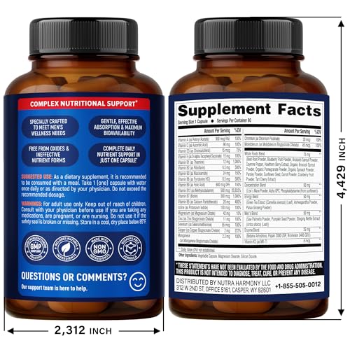Multivitamin for Men 46in1 - Bioavailable & Gentle on Stomach | Made in USA - 90 Capsules
