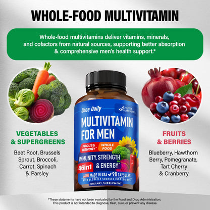Multivitamin for Men 46in1 - Bioavailable & Gentle on Stomach | Made in USA - 90 Capsules
