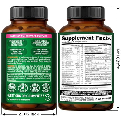 Multivitamin for Women 47-in-1 | Hair Growth, Digestion & Metabolism | Iron | Made in USA | 90 Capsules