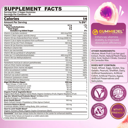 Multivitamin for Women 50+ Gummies – Vegan, Sugar Free, Omega-3, D3 K2, CoQ10