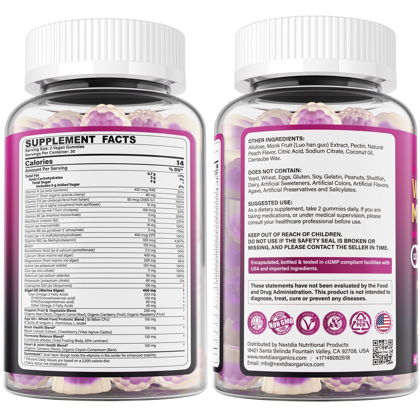 Multivitamin for Women 50+ Gummies – Vegan, Sugar Free, Omega-3, D3 K2, CoQ10