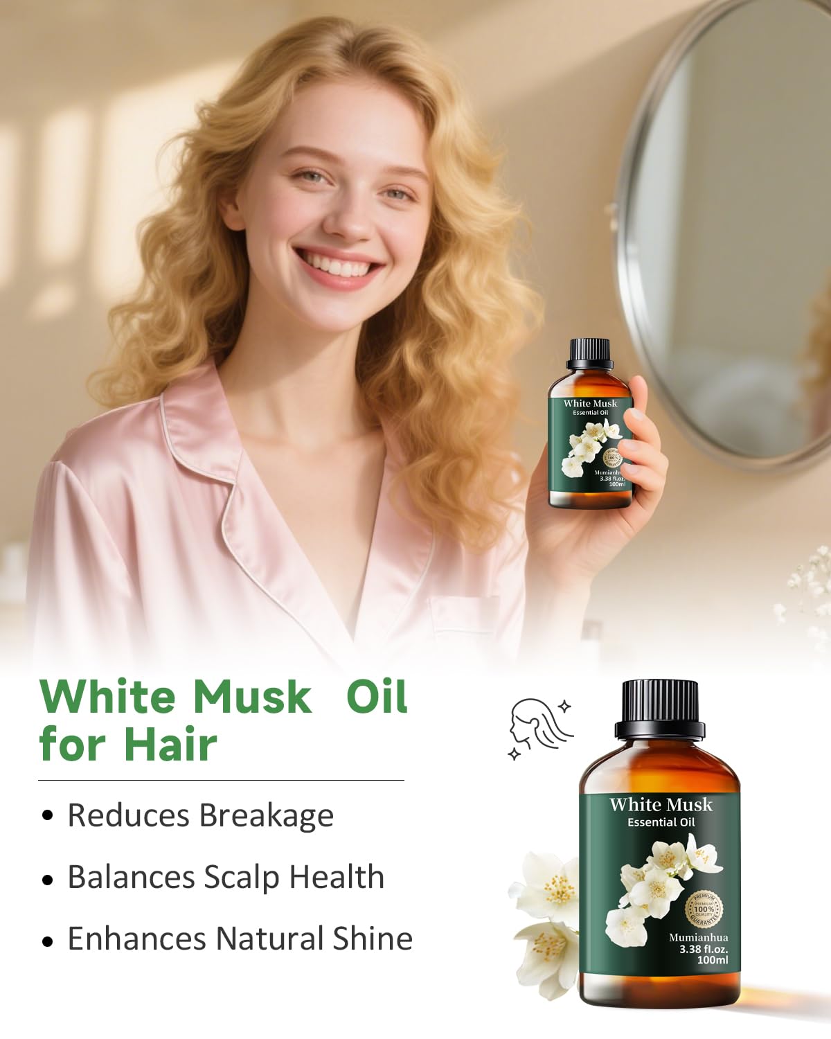 Mumianhua White Musk Oil 100% Pure – Therapeutic Grade Essential Oil for Diffusers, Skin & Body Care (3.38 fl oz)
