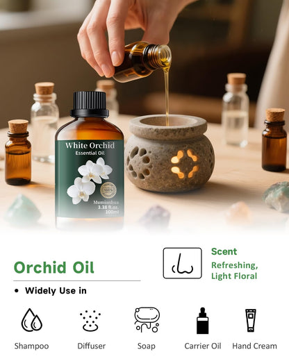 Mumianhua White Orchid Essential Oil 100ml – Therapeutic Grade for Diffuser, Skin & Candles