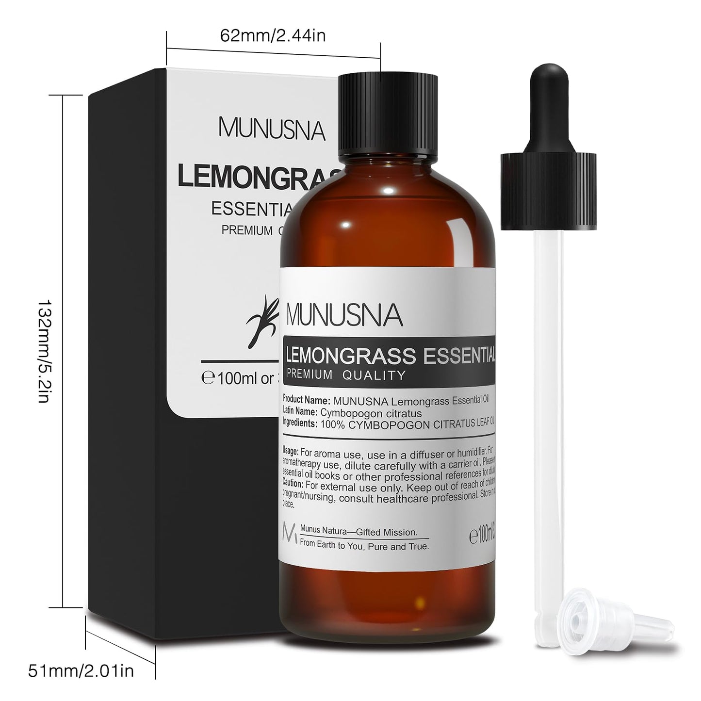MUNUSNA Lemongrass Essential Oil 100% Natural – 100ML Premium Aromatherapy
