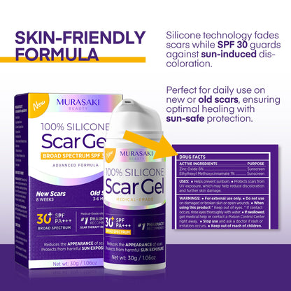 MURASAKI BEAUTY Silicone Scar Gel SPF 30 – Medical-Grade Scar Cream (1.06oz)