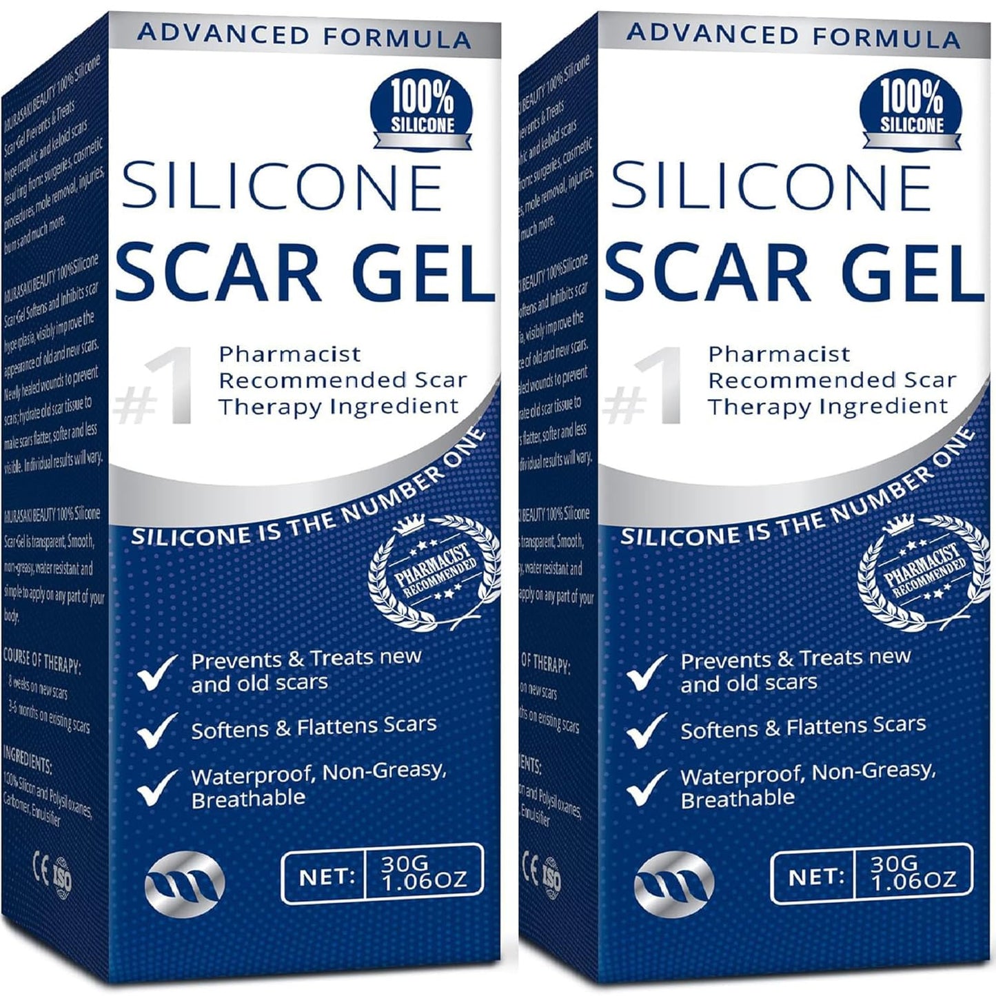 MURASAKI BEAUTY 100% Silicone Scar Gel 2-Pack – 2 x 1.06oz Tubes for Old & New Scars