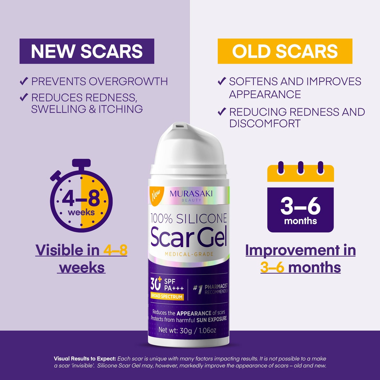 MURASAKI BEAUTY Silicone Scar Gel SPF 30 – Medical-Grade Scar Cream (1.06oz)