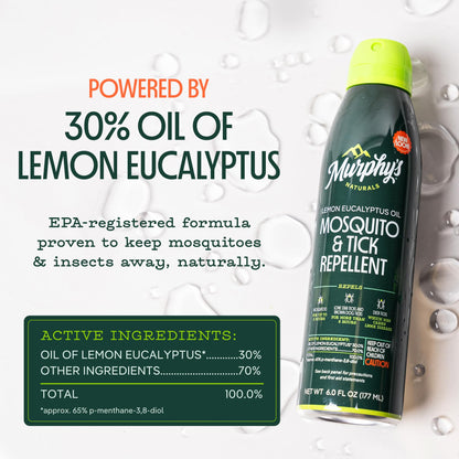 Murphy's Naturals Mosquito & Tick Repellent Spray – DEET-Free Lemon Eucalyptus, 6 oz (2-Pack)