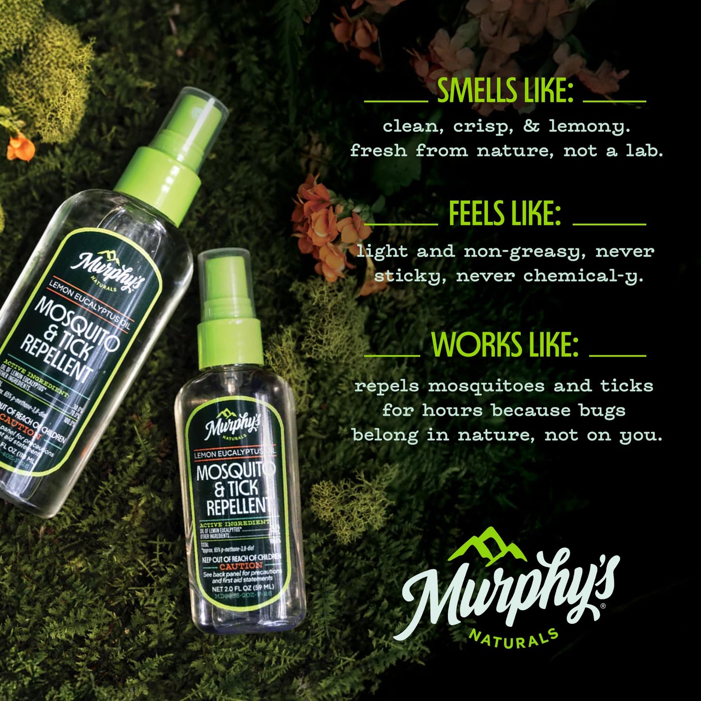 Murphy's Naturals Mosquito & Tick Repellent Spray — Lemon Eucalyptus, DEET-Free, 2oz Pump (3-Pack)