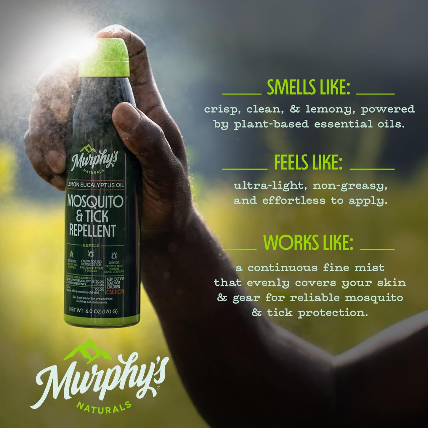 Murphy's Naturals Mosquito & Tick Repellent Spray – DEET-Free Lemon Eucalyptus, 6 oz (2-Pack)