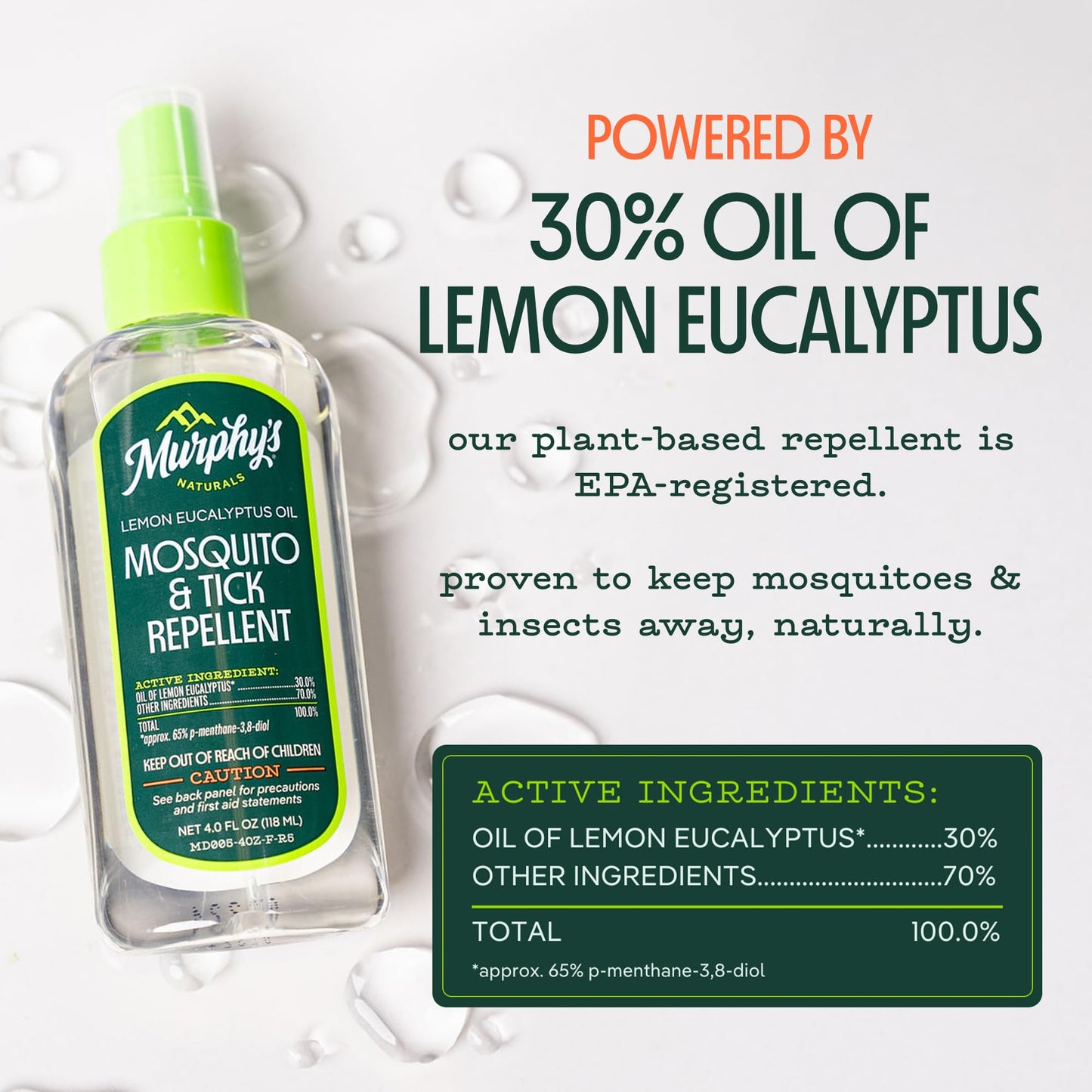 Murphy's Naturals Mosquito & Tick Repellent Spray — Lemon Eucalyptus, DEET-Free, 4 oz (2-Pack)