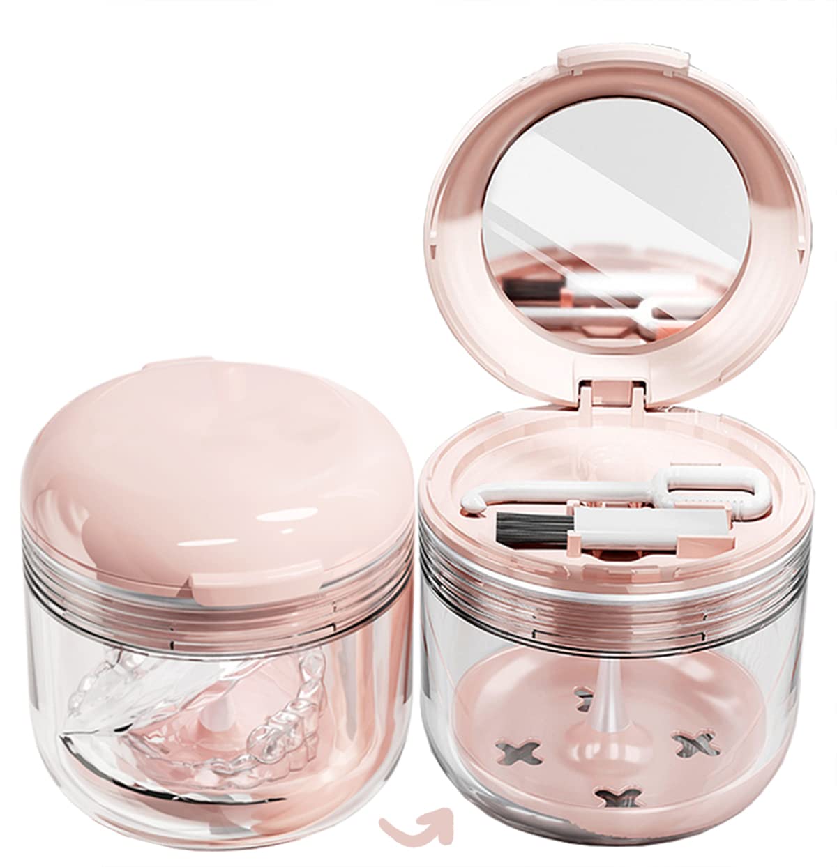 MURRI&MURRDI Pink Retainer Mouth Guard Soak Container – Denture Bath Case with Strainer