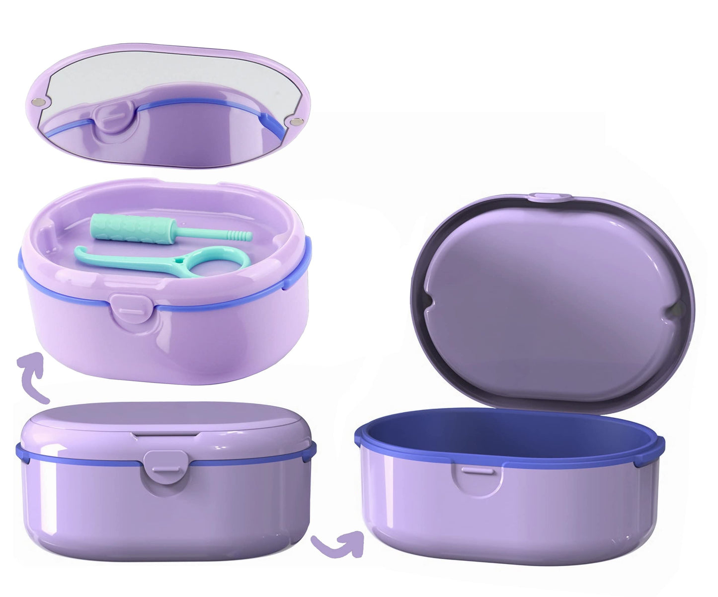 MURRI&MURRDI Retainer Case – Purple Denture Bath Box with Strainer Basket