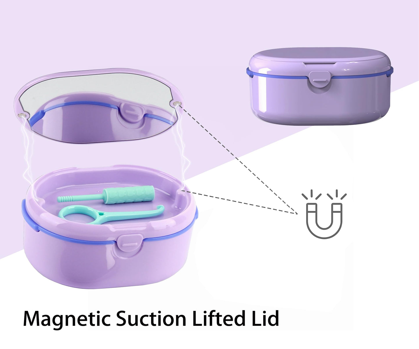MURRI&MURRDI Retainer Case – Purple Denture Bath Box with Strainer Basket