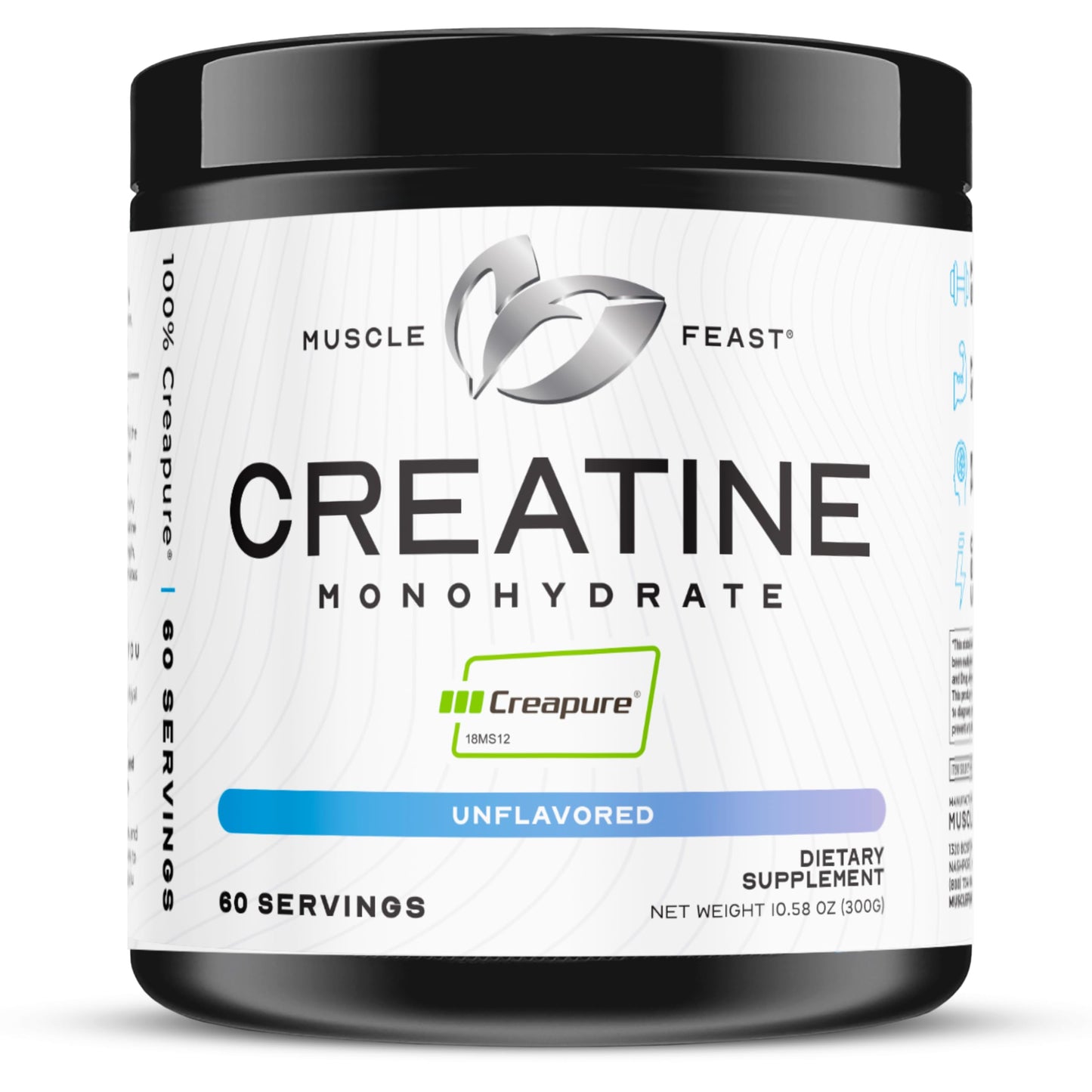Muscle Feast Creapure Creatine Monohydrate Powder – Unflavored, 300g | Vegan, Gluten-Free, Keto Friendly, 60 Servings