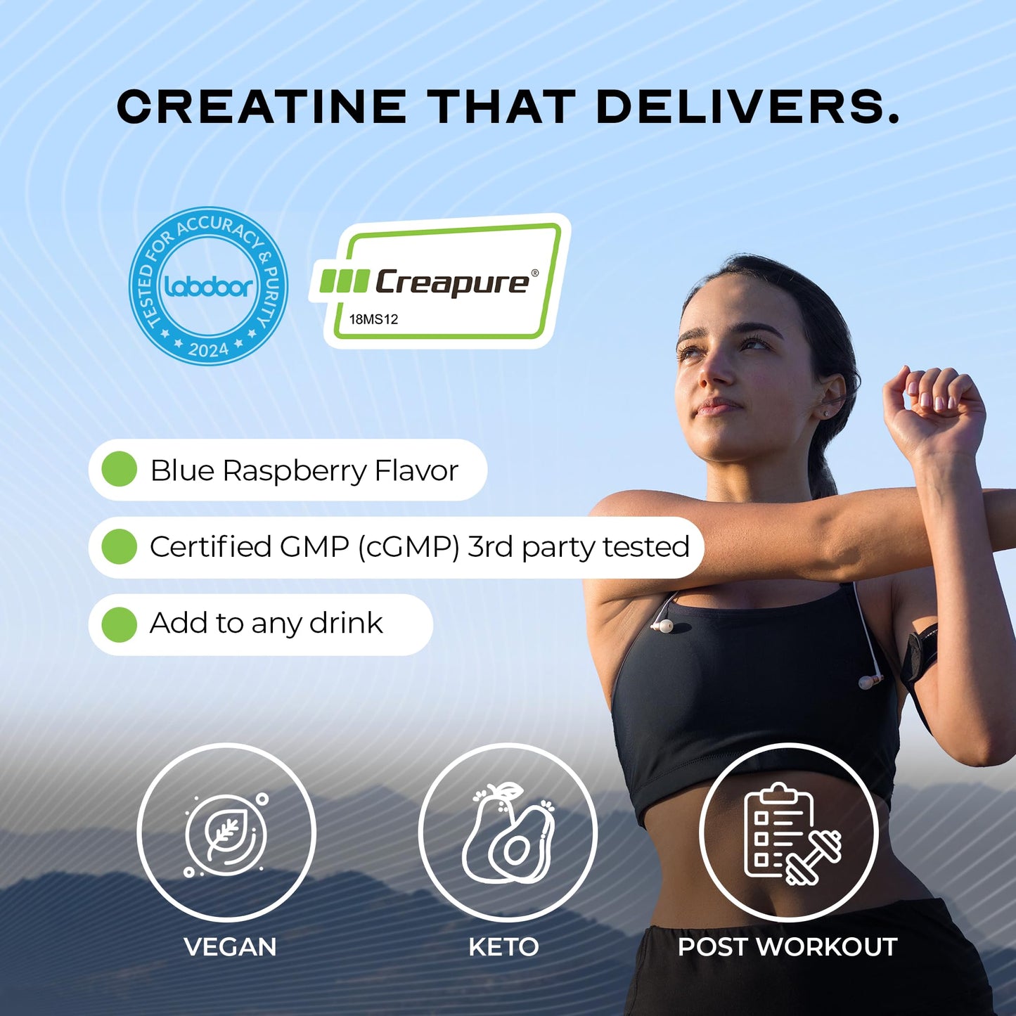 Muscle Feast Creapure Creatine Monohydrate Powder – Vegan, Gluten-Free, Keto Friendly – Natural Blue Raspberry, 300g