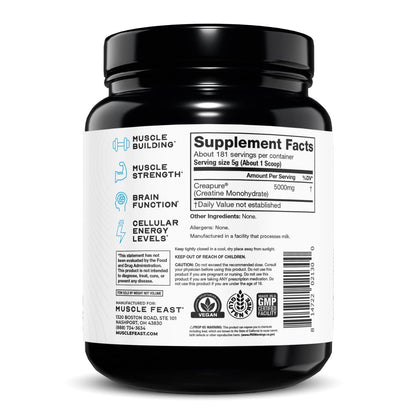 Muscle Feast Creapure Creatine Monohydrate Powder – Unflavored, Vegan & Keto-Friendly, 2lb