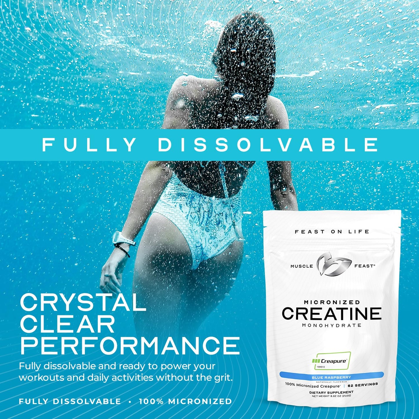 Muscle Feast Creapure Micronized Creatine Monohydrate Powder – Fruit Punch, 250g | Easy Mix, Gluten-Free, Pure German Creatine