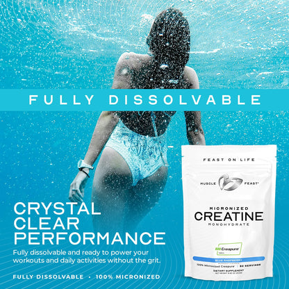 Muscle Feast Creapure Micronized Creatine Monohydrate Powder – Grape, 250g | Easy Mix, Gluten-Free
