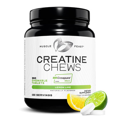 Muscle Feast Creatine Monohydrate Chewables – Vegan, Gluten-Free Creapure Tablets, Lemon Lime Flavor, 360 Tabs