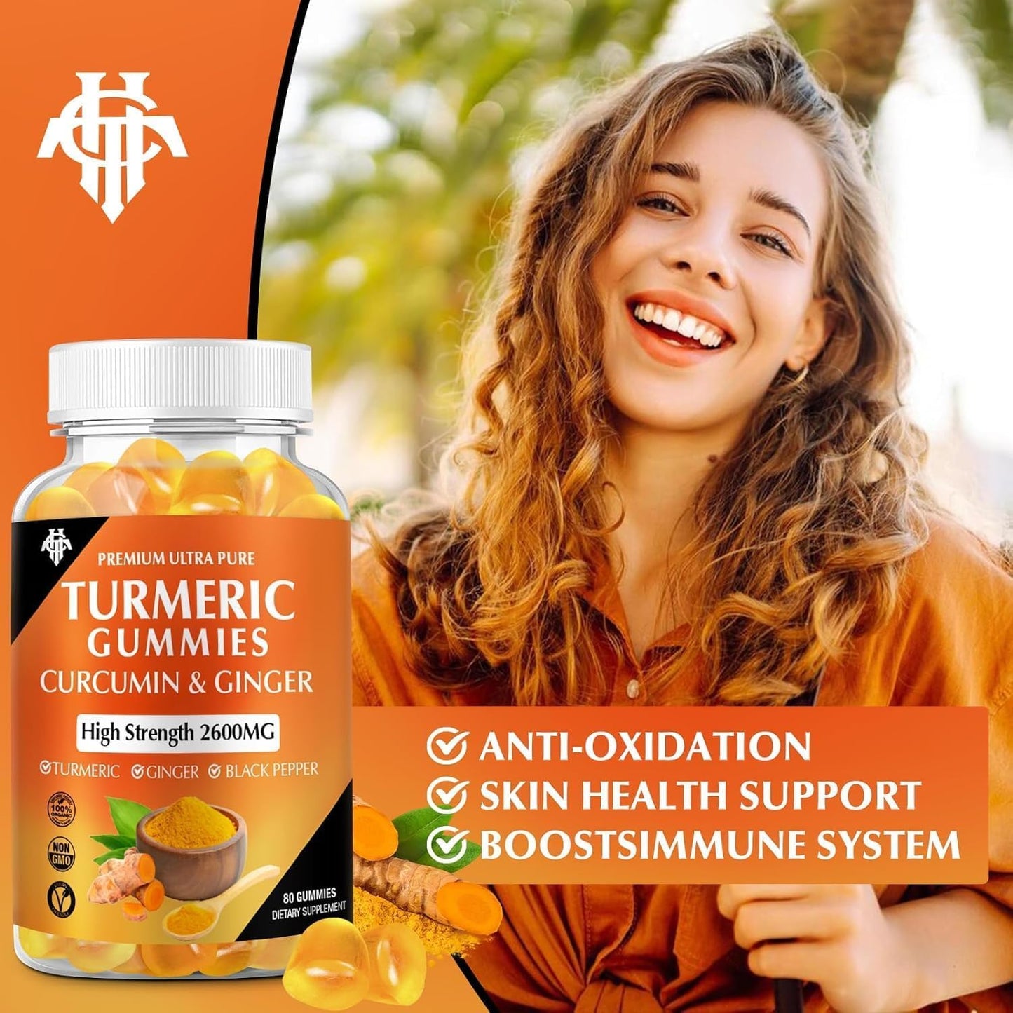 Turmeric Curcumin Gummies (2 Pack) – Ginger & Black Pepper | Immune & Muscle Support | Vegan, Gluten Free