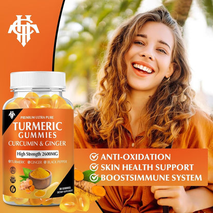 Turmeric Curcumin Gummies (2 Pack) – Ginger & Black Pepper | Immune & Muscle Support | Vegan, Gluten Free