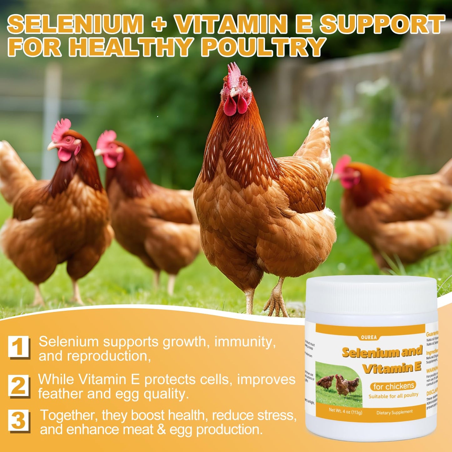 Selenium & Vitamin E Powder for Chickens – Immune & Muscle Support