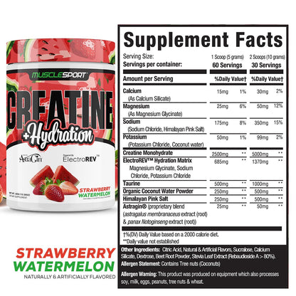 Musclesport Creatine Hydration 300g Strawberry Watermelon – 5g Creatine per Serving