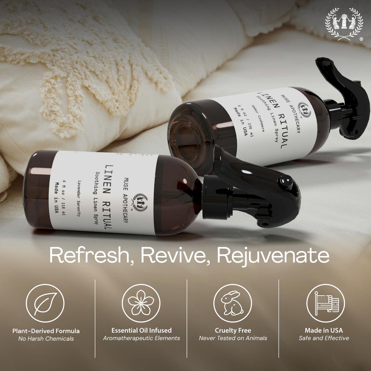 Muse Apothecary Linen Ritual Linen Mist – Amber Cashmere, 4 oz, 2 Pack