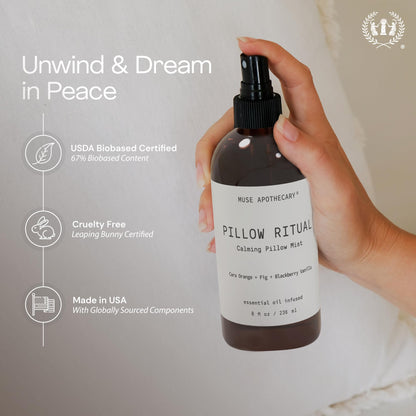 Muse Apothecary Pillow Ritual – Aromatic Pillow Mist with Tonka Bean, Amber & Warm Cedarwood | 4 oz