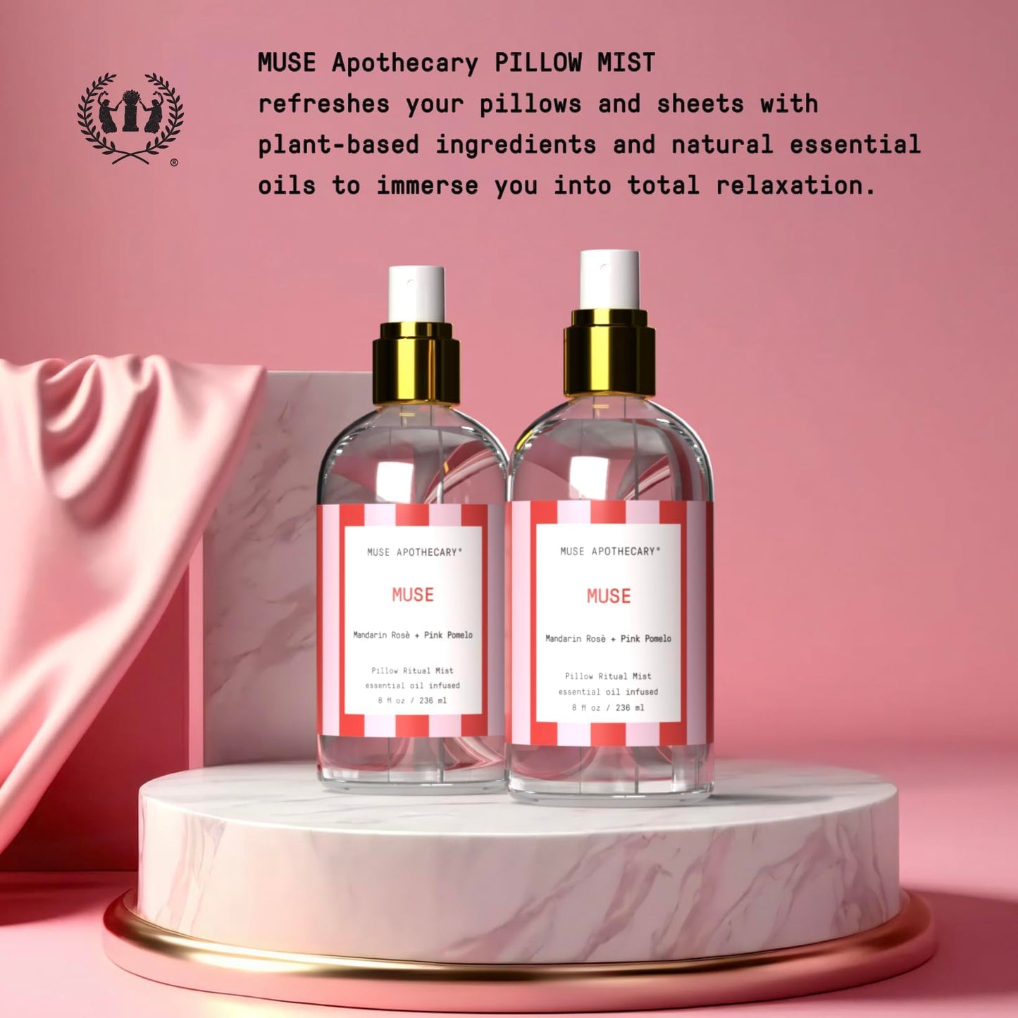 Muse Apothecary Pillow Ritual – Aromatic Pillow Mist, 8 oz, Mandarin Rosé + Pink Pomelo