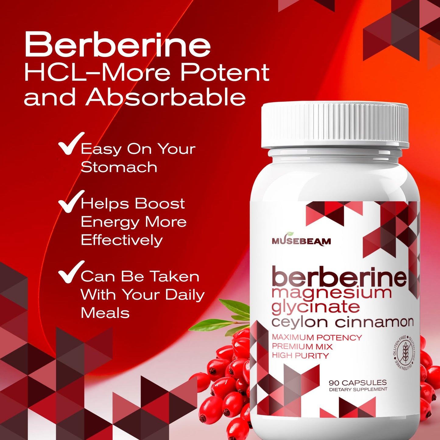 MuseBeam Berberine HCl Magnesium Glycinate 1800mg – Vegan & Gluten-Free